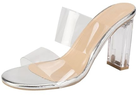 Ulalaza Sandalias transparentes de PVC para mujeres Stiletto Stiletto sexy tacones de reverso de diamantes de diablo con correa de tobillo abierta espumoso zapatos de tacón alto de tacón