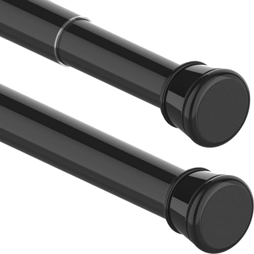 1PC Shower Curtain Pole Extendable No Drill Tension Rods for Curtains Extendable Curtain Poles Shower Curtain Railfor Bathroom, Window, Door, Wardrobe, 66-90CM/25.98-35.43Inch(Diameter:25mm) Black