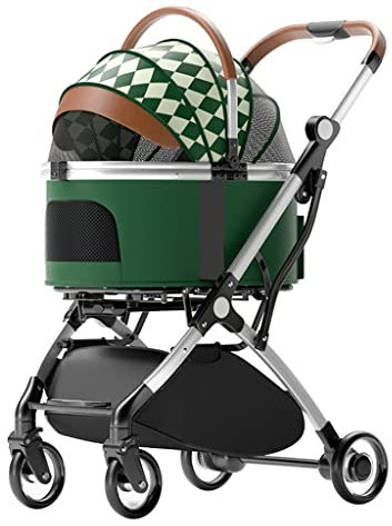 Haustier-Buggys für kleine und mittelgroße Hunde/2 Katzen, Hundebuggy, trennbar, für Haustiere, Katzen und Hunde, Kinderwagen, Transportwagen, Aluminiumhalterung, Reisewagen (Nero) (Grün)