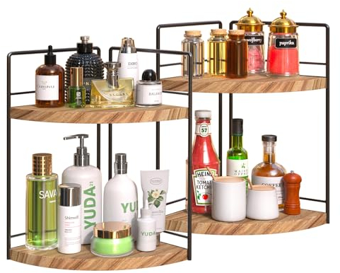 OCPO HOME 2pcs Badezimmer Organizer Braun, Badezimmer Eckregal Stehend, 2 Stufe Kosmetik Organizer Holz, Eckregal Stehend Holz für Schlafzimmer, Küche (Braun)