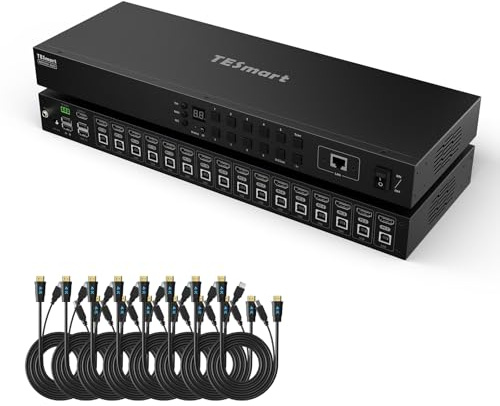 TESmart 16x1 HDMI KVM Switch, 16ports 1U Rack Mount KVM Switch, 4K@30Hz USB2.0 KVM Enterprise-Grade, Support EDID Emulator | Auto Scan | Hotkey Switch | IR Remote| RS232 | IP Control (HKS1601-EB23)