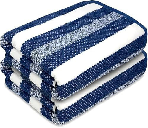 Towelogy® Patterned Extra Large Bath Towels - 100% Cotton, Ultra Soft, Quick Dry Bath Towel Set - Premium Stripe Bath Sheets for Luxurious Comfort and Style - Bath Sheets Set of 2 (Navy)