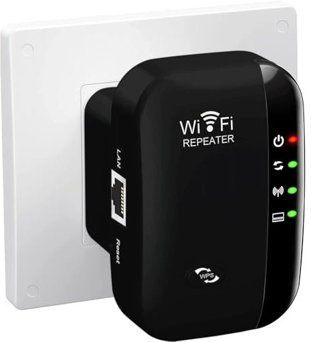WLAN Verstärker 300Mbit/s 2,4GHz WLAN Repeater WiFi Repeater Ethernet-Port, WPS, AP Modus, LED abschaltbar, kompatibel zu Allen WLANs Geräten
