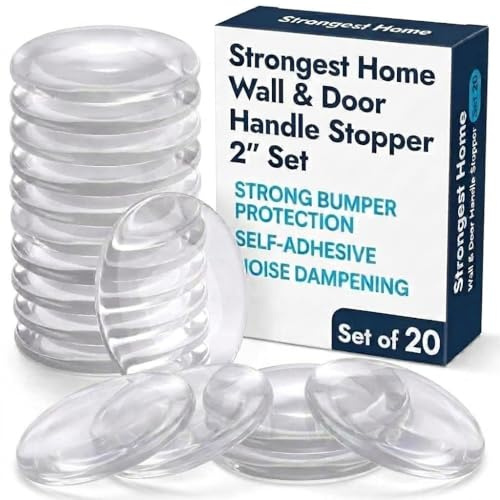 Strongest Home Door Wall Protector Clear Bumpers (Set of 20) – 2 Inch Silicone Self-Adhesive Pads for Wall and Door Handle Protection