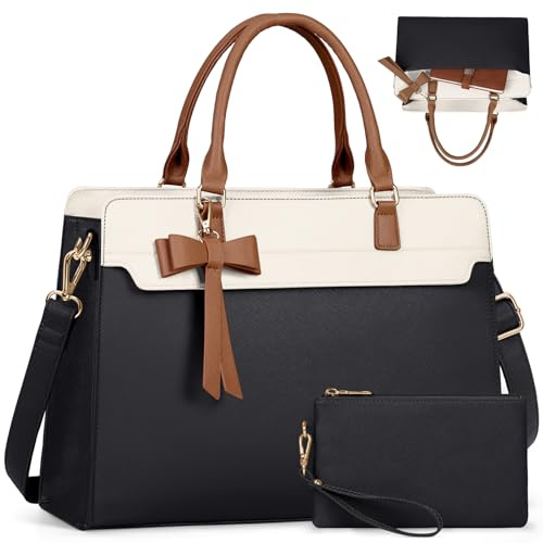 RAINSMORE Handtasche Damen Shopper Groß 15.6 Zoll Laptoptasche Damen Wasserdicht PU Leder Arbeitstasche Umhängetasche mit Geldbörse 2-teiliges Set für Business Arbeit Schule