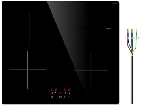 Induction Hob, 60cm, Build-in, Electric hob with 4 Burners, STARCHARTS, Ceramic cooktops with Powerful Boost, Timer, Child Safety Lock, Auto Pan Sensor, Hard wired, No Plug