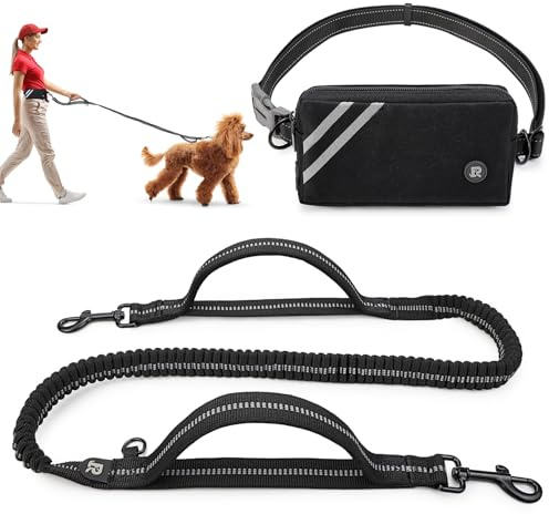 Guinzaglio Mani Libere per Cani, per Corsa, Jogging, Running, Anti-tiro, Riflettente Guinzaglio per Cani, Due Maniglie