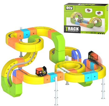 Clickrail Electric Train Set Flexible Race Track, 62/105/167pcs Clickrail Train Rail Cube, Bloques magnéticos y Tren Motorizado, Juego de Tren Eléctrico para Niños (105 unidades)
