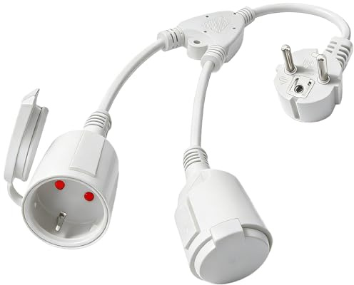 GAOUTO förlängning med 2 Schuko-uttag, kort utomhuskabel med överspänningsskydd, 16 A/250 V, vattentät IP44, gummikabel för hemmabruk, sektion 1,5 mm², vit