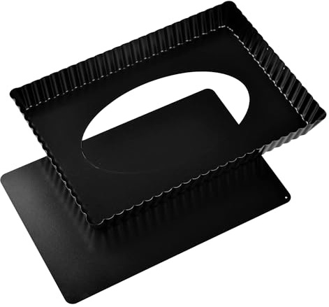 Ponixa Stampo per crostate di frutta con fondo rimovibile, antiaderente, in acciaio al carbonio, per crostate, torte, quiche, brownies (12 inch Rectangle)