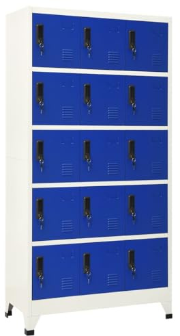 SKTQYQO Armoire avec serrure grise et bleue 90 x 40 x 180 cm en acier, armoire fermée à clé avec 15 portes pour école de bureau, étui sécurisé pour objets personnels, design moderne