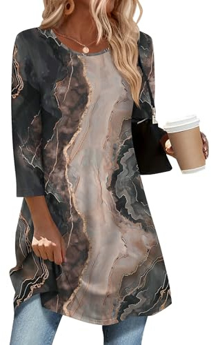 Zeagoo Womens 3/4 Sleeve Tops Casual Tunic Blouses Elegant Crew Neck Shirts | Ladies Floral Top Basic Longline Blouse S-3XL