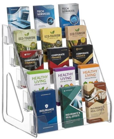 Hlimior 5-Tier Table Brochure Stand, Leaflet Display Stands, Clear Acrylic Flyer Stand for Booklets Flyers Table Signs Office Exhibition Store Home