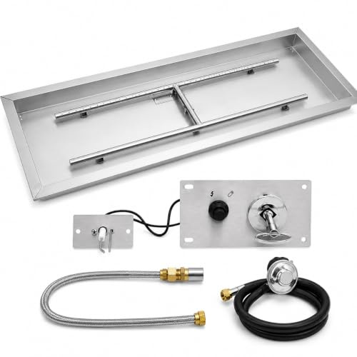 Drop-In Gas Fire Pit Kit, 80 x 30 cm, DIY propan set med tillbehör, 150 000 BTU för uteplats och trädgård