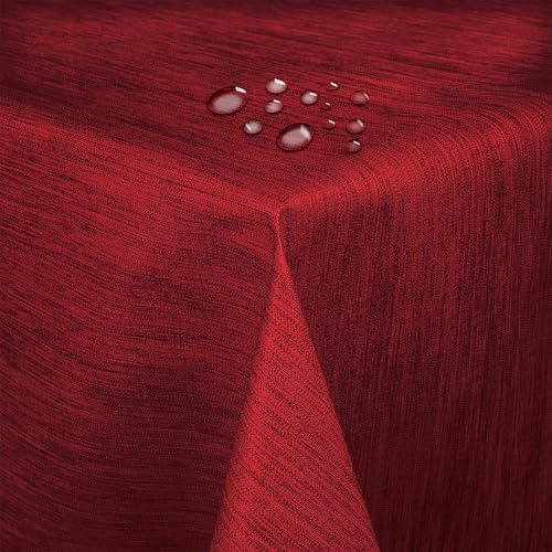 Wachstuch Robuste Leinen Prägung Pro Rot Breite & Länge wählbar - Größe ECKIG 120 x 160 BZW. 160x120 cm cm abwaschbare Tischdecke Gartentischdecke