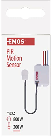 EMOS Mini Detector de Movimiento por Infrarrojos para Interior con Sensor, Campo de Trabajo de 360°, Alcance de 6 m, sensibilidad 3-2000 Lux, duración de iluminación Ajustable, Altura de instalación