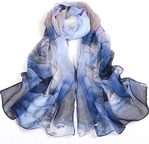 OUKIN Chiffon Scarf for Women Ladies Scarves Soft Long Sheer Floral Neck Wrap Shawl