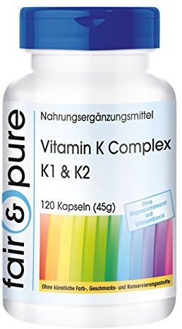 Fair & Pure Vitamin K Komplex K1 & K2, 120 Kapseln, Nahrungsergänzungsmittel vegan ohne Magnesiumstearat, in Deutschland hergestellt