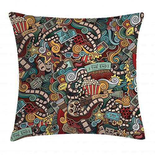 ABAKUHAUS Hipster Funda para Almohadón, Los Productos de Cine de Palomitas de maíz, Estampa Digital en Ambos Lados con Cremallera, 60cm x 60cm, Rubí Verde Azulado