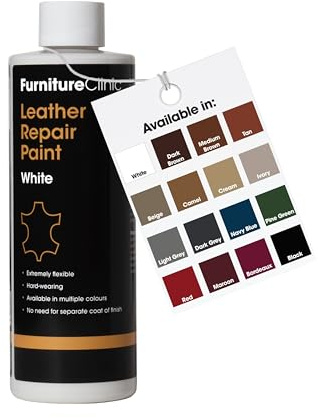 Furniture Clinic Vernice e Tintura per la Riparazione della Pelle, Colorante Autosigillante per Una Riparazione Facile, Adatto per Divani in Pelle, Sedili di Auto, Scarpe, Borse (500ml, Bianco)