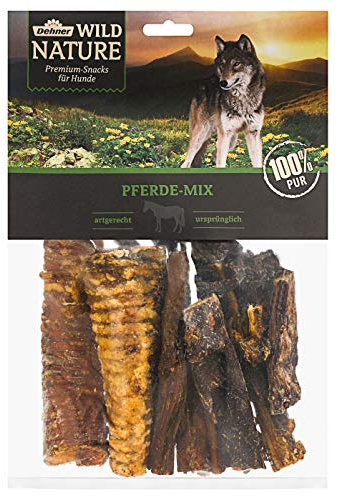 Dehner Wild Nature Hundesnack, Leckerli 100 % natürlich, Kausnack für ausgewachsene / sensible Hunde, Barf geeignet, Pferde-Mix, 300 g