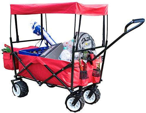 Xcase Falt Wagen: Faltbarer Bollerwagen mit Dach und Offroad-Rädern, 80 kg Tragkraft (Handwagen, Klapp Bollerwagen, faltbar Strand)