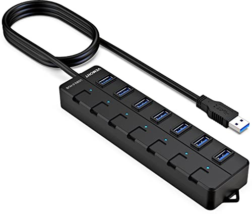 USB hub,7 Port USB 3.0 Hub,VEMONT USB Splitter with Individual On/Off Switches and Lights, 4ft/1.2m USB HUB Long Cable, USB Extension for Laptop and PC Computer