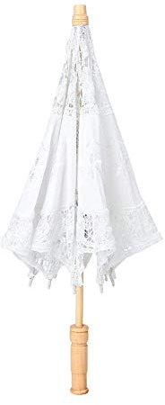 Samfox Paraguas de Encaje, Encaje Flor Bordado Sombrilla Paraguas de Verano Paraguas de Encaje Decorativo Vintage para la Fotografía de Boda Masquerade (L-Blanco)