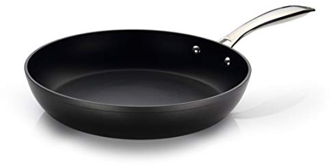 Linnuo 28 cm 3-lagig Antihaft beschichtete Pfanne, Voll-Edelstahlboden, Induktion geeignet, Eleganter Edelstahl Griff, Schwarz