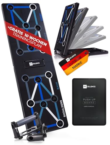 FITCELLENCE® Faltbares 12 in 1 Liegestütze Brett - inkl. 10 Wochen Trainingsplan - Premium 12 in 1 Push Up Board [Designed in Germany] mit deutscher Anleitung für dein Training - Liegestützgriffe