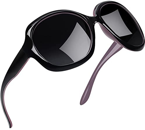 Joopin Lunettes de Soleil Polarisantes Grande pour Femmes Noir Violettes Anti-UV, Rétro Lunettes de Soleil Carrées pour Dames avec Verres Foncés