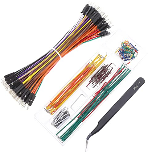 Breadboard Jumper Wires 20AWG Plus 140 Pieces U Shape Preformed And Assorted Jumper Wires Kits Plus ESD Tweezers, DuPont Male to Male 0.1'' Head Jumper Wires Cable Kits (6 / MM)