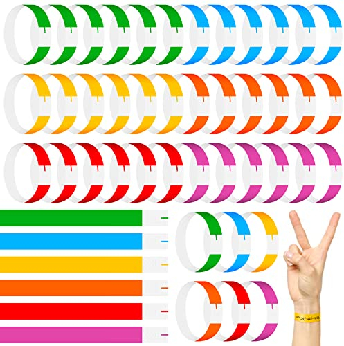 Pulseras Identificativas de Neón, 600pcs Pulseras de Entrada Impermeables de Eventos de 6 Colores Resistente al Agua Pulseras de Papel Adecuada para Entradas de Eventos/Festivales