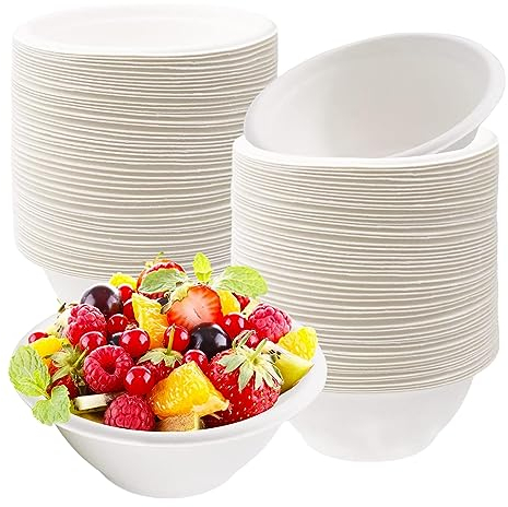 100 blancos Cuencos Desechables de Papel,220ml Cuencos Caña de Azúcar con Aperitivos Papas Fritas,Vajilla Desechables Ecológica y Biodegradable para Reuniones Celebraciones y Barbacoa Picnics Fiesta