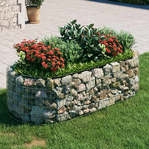 Homgoday Gabion - Cama elevada de hierro galvanizado, 200 x 100 x 50 cm, cestas de gaviones, jaulas de gaviones de metal para piedras, decoración de jardín, juego de división de pared