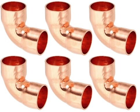 PATIKIL 1/2 ID 0.8mm Thick Elbow Copper Fitting, 6pcs 99.9% Pure Copper Pipe Fitting 90 Degree Short Radius Tube Connector Sweat Solder for HVAC Refrigeration System