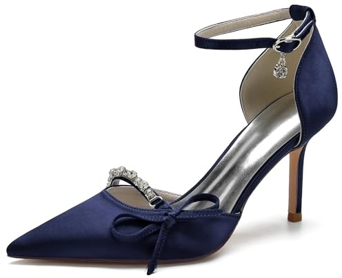 MINITOO Women Shoes Heels for Wedding High Heel Formal Party Pumps with Strappy BR003 Navy Blue UK 5.5