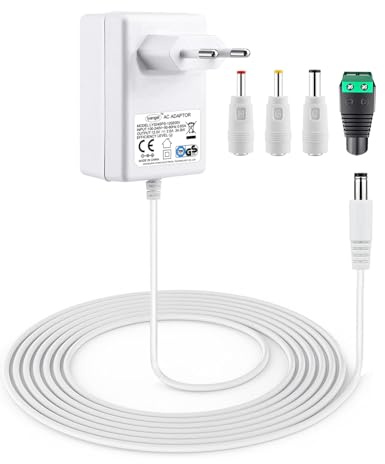 VOLTKARE 12V2A Universal Netzteil mit Extra 1.8 Meter Ladekabel, mit 4 DC Steckern für Echo Dot,Überwachungskamera, Led Streifen, IP Kameras,Router, Lautsprecher, WiFi-Empfänger, TV-Box, Video-Player