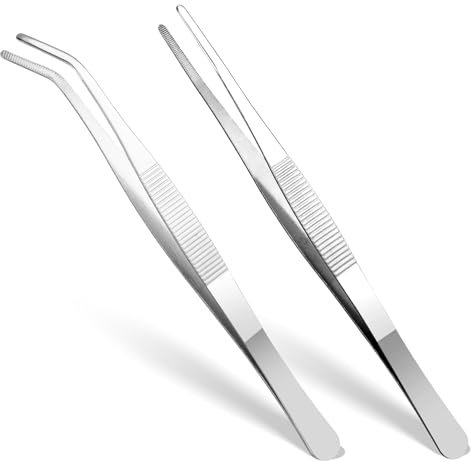 GEEHUA 2 pinzas curvas y rectas de acero inoxidable con punta plana y filo ondulado curvado, pinzas anguladas para electrónica, trabajo de laboratorio, animales acuáticos (20 cm)