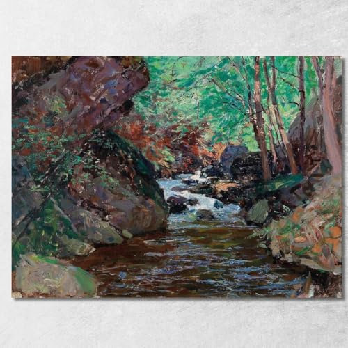 Il Corso di Un Ruscello Alfred Zoff, azf62 Quadro Stampato su Tela Fine Art, Intelaiato Pronto da Appendere, assemblato a Mano, 40x30 cm