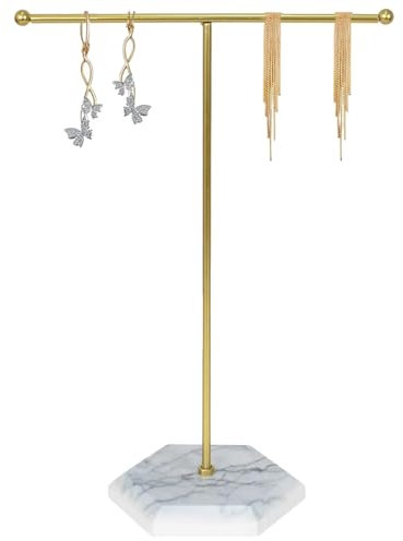 YUNXCNA Puesto de Joyería, Soporte para Cadenas, Soporte para Joyas, Porta Joyas, Expositor Metálico para Joyas en Forma de T, Soporte para Pequeños Collares y Pulseras, Oro