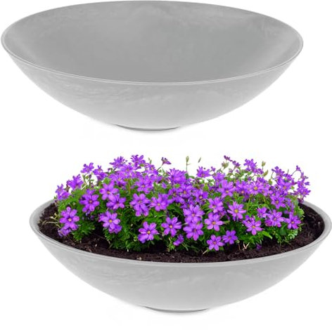 matches21 HOME & HOBBY Lot de 2 grands pots de fleurs décoratifs pour l'extérieur de 45 cm - Gris clair marbré comme pots de fleurs résistants aux intempéries
