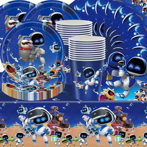 Stoviglie da Festa per Robot, 61 Pezzi con Piatti, Bicchieri e Tovaglioli di Carta, Tovaglie - Set per 20 Compleanni di Bambini
