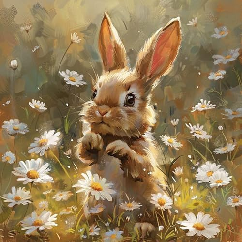 Fountor Rabbit Paint by Numbers for Adults, Cute Rabbit Adult Paint by Numbers Canvas Kits Without Frame, DIY Acrylic Number Painting Adults for Gifts Home Wall Decor 16x16 Inch