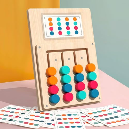 Juego de clasificación de colores, rompecabezas de madera a partir de 3 años Montessori, juguete de color, juego de asignación, colores de madera, puzzle deslizante con 12 tarjetas de doble cara y 24