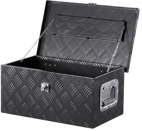 VEVOR Caja de Herramientas de Aluminio Resistente para Caja de Camioneta, con Diseño a Rayas, Asa Lateral y Llaves Seguridad, a Remolque, Camioneta, Autocaravana, 508 x 304,8 x 241,3 mm, Negro