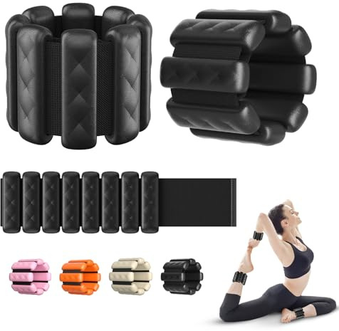 Pilates Wrist and Ankle Weights for Women - Adjustable Weighted Bangles for Men, 2 lbs Weighted Arm Bands Foot Leg Weights for Walking, Yoga, Training, Exercise, Running, Set of 2 (1LB Each) (Black1)