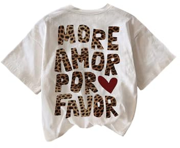 SweatyRocks Women's Leopard Letter Graphic Tees Cute Heart Cheetah Shirt Vintage Aesthetic Summer Y2k Tops White Large