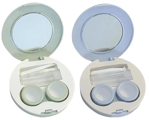 KQOZG lenti a contatto con specchio, 2 pezzi, in plastica di alta qualità, mini scatola, custodia portatile e soluzione unica