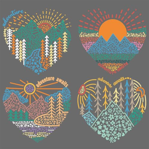 SUPERDANT 4 piezas paisaje de montaña escena de línea transferencia de planchado parche amanecer ropa ropa DIY transferencia pegatinas para ropa camisetas mochilas cojines decoración